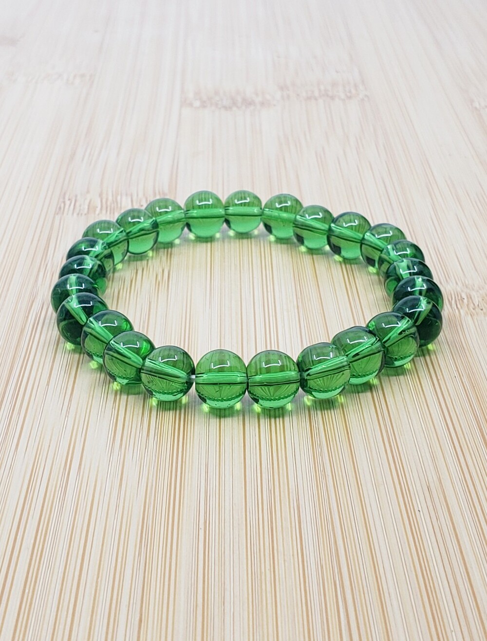 Dark Green Translucent Glass Stretchy  Beaded Bracelet